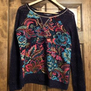 Knit floral, sequined top